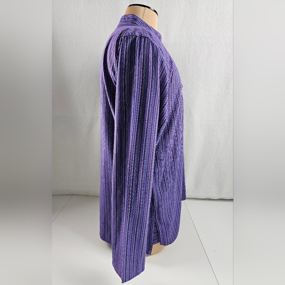 XL Cotton Grandad Shirt Purple Striped - Picture 3 of 7